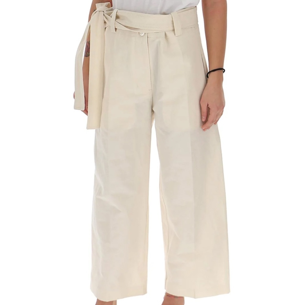 NWT Moncler 1952 Ivory Women's Trousers Size 44/10 Pristine Condition Wide Leg